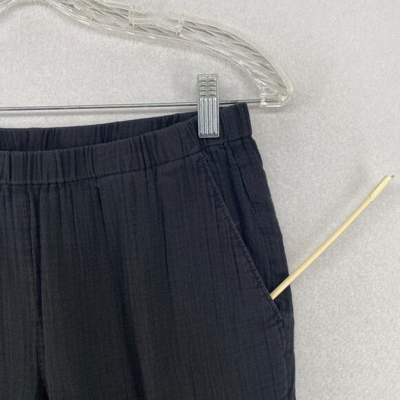 EILEEN FISHER Pants PP Organic Cotton Crinkle Gauze Tapered Ankle Pull On Black - Picture 7 of 14